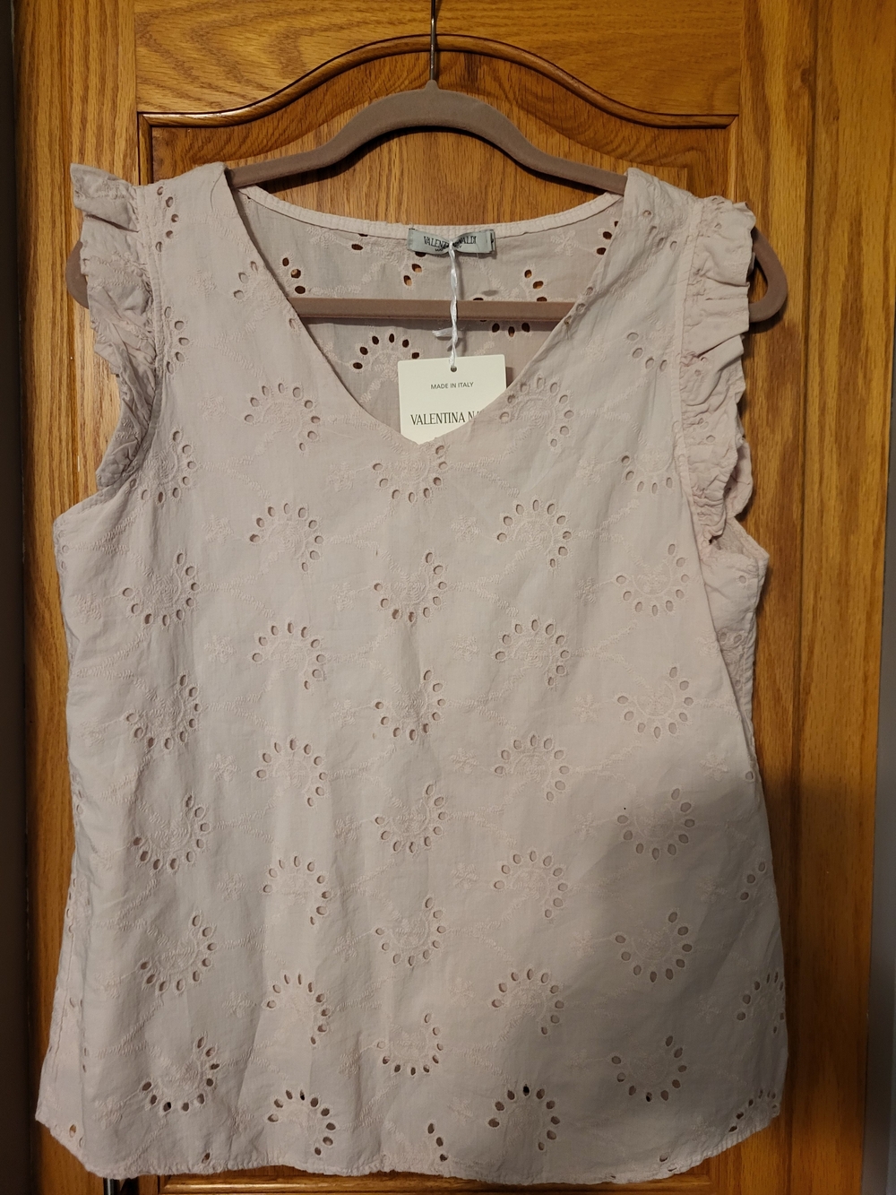 Valentina Naldi NWT Women's Pink Eyelet Ruffle Cap Sleeve Top Sz L